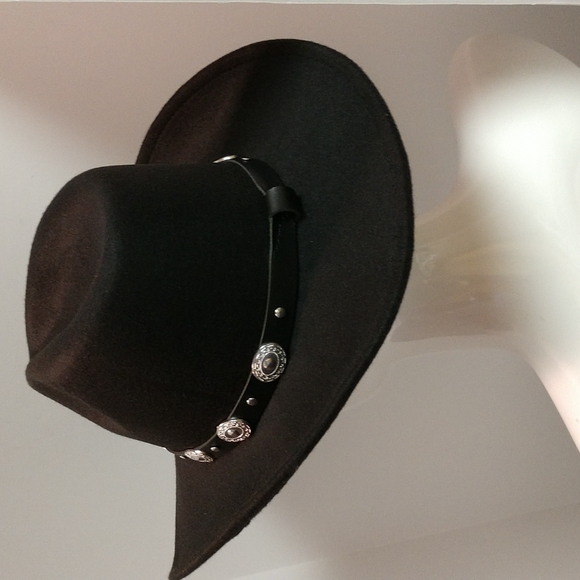 Unisex Black Western Cowboy Hat  Silver-tone Conch Faux Leather Strap - Picture 10 of 17